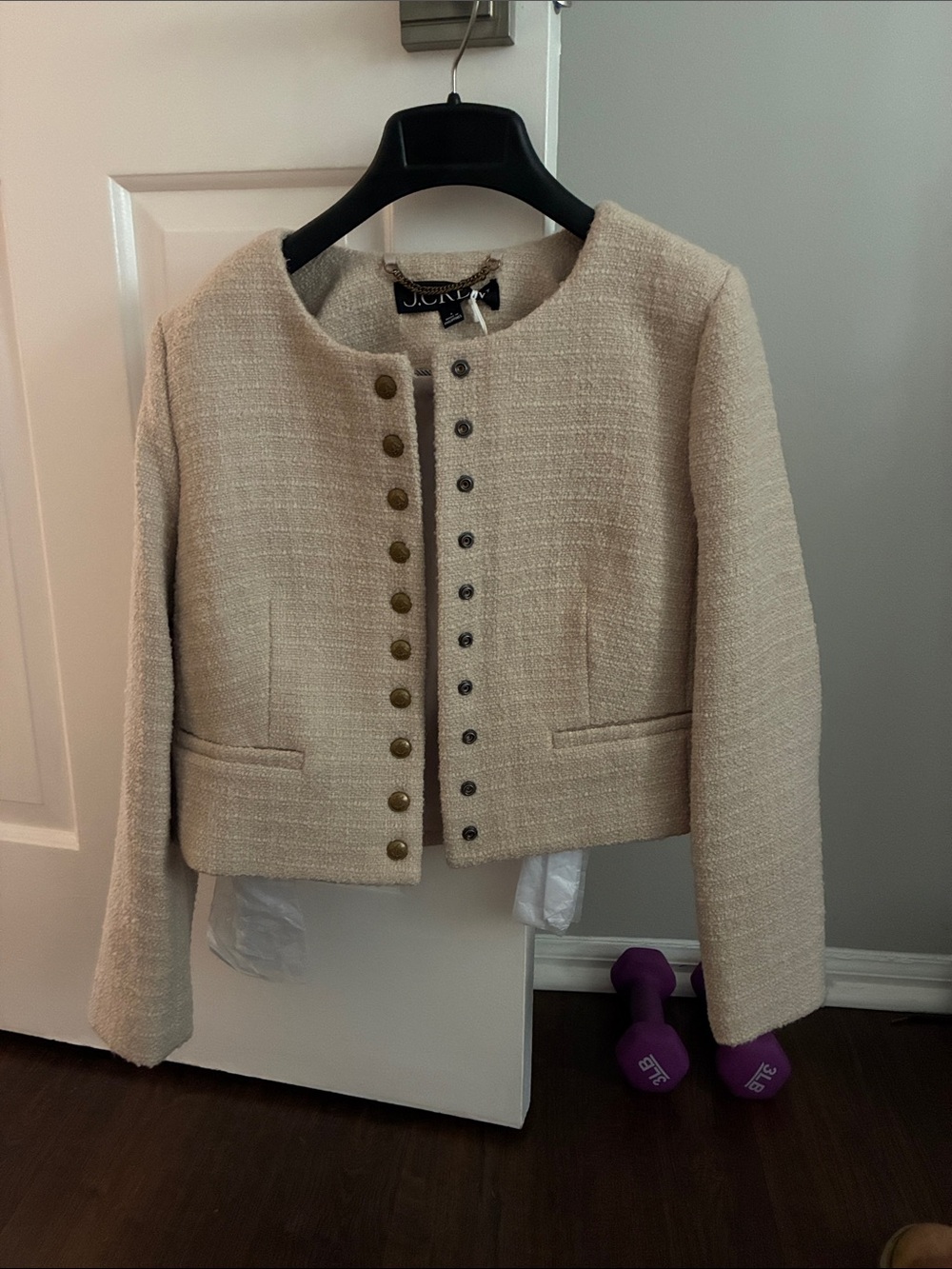 J. Crew Cream Tweed Cropped Button Jacket